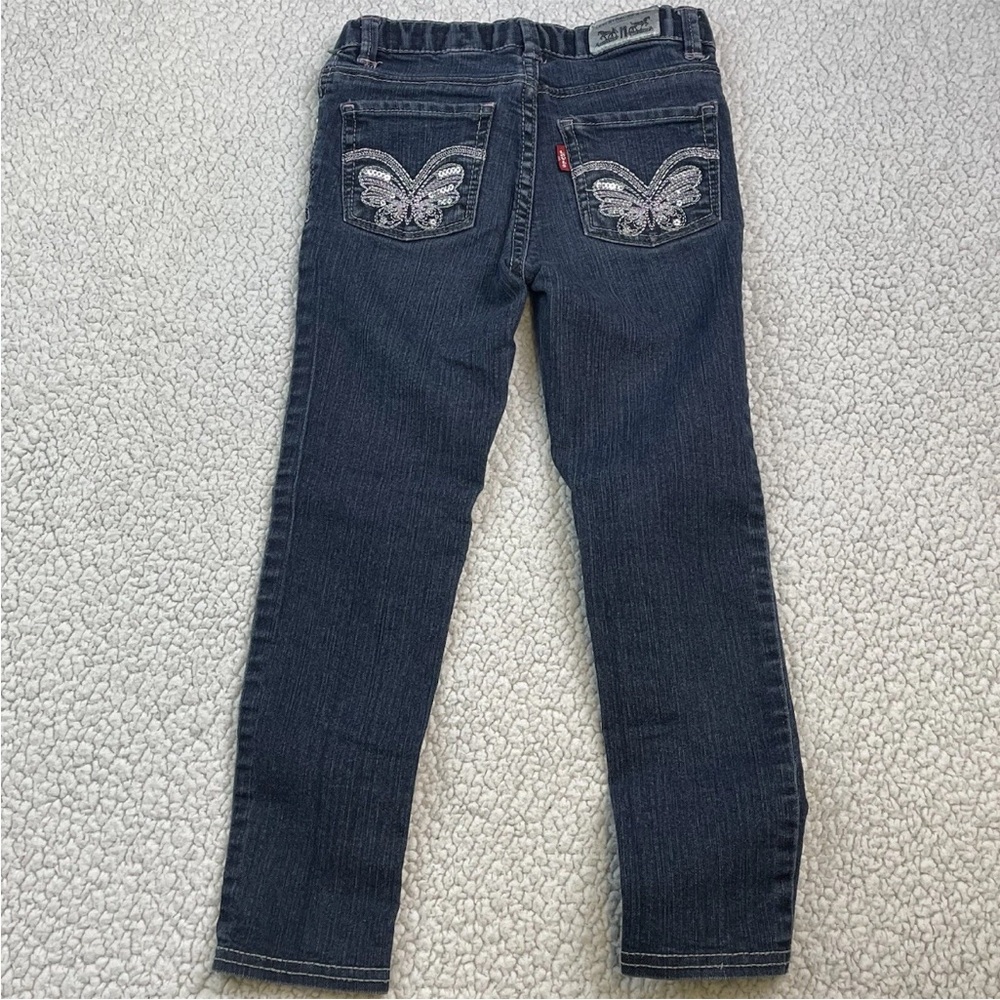 Levis Girls Denim Leggings Embellished Butterflies Jeans S:6 Regular Adj. Waist!